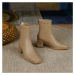 Kožené boty elegantní dámské s hranatým podpatkem