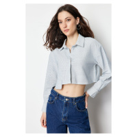 Trendyol Ecru Striped Asymmetrical Pocket Crop Cotton Woven Shirt