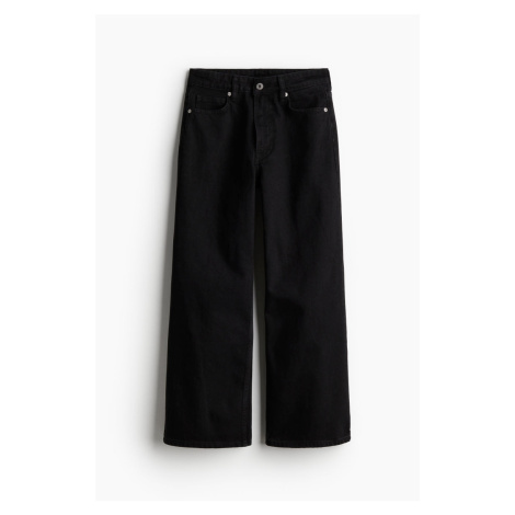 H & M - Wide High Cropped Jeans - černá H&M