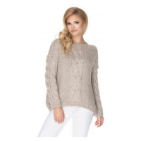 Oversize béžový svetr s ozdobným copem pro dámy