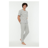 Trendyol Gray Printed Knitted Pajamas Set