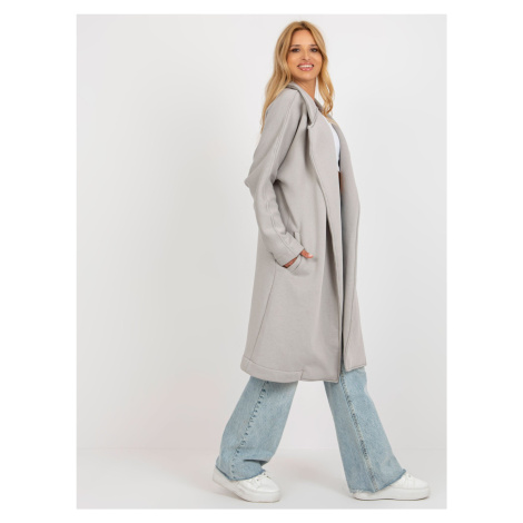 Šedý dlouhý teplákový kabát bez zapínání Fashionhunters