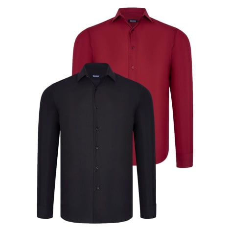 DUAL SET G726 DEWBERRY MENS SHIRTS-BLACK-BURGUNDY