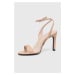 Kožené sandály Calvin Klein HEEL SANDAL 90 LTH béžová barva, HW0HW01945