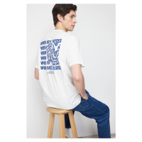 Trendyol Ecru Relaxed/Comfortable Cut Text Printed Short Sleeve 100% Cotton T-Shirt