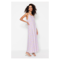 Trendyol Lilac Straight Cut Maxi tkané viskózové šaty se vzorem na ramínko
