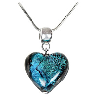 Lampglas Výjimečný náhrdelník Turquoise Heart s perlou Lampglas s ryzím stříbrem NLH5