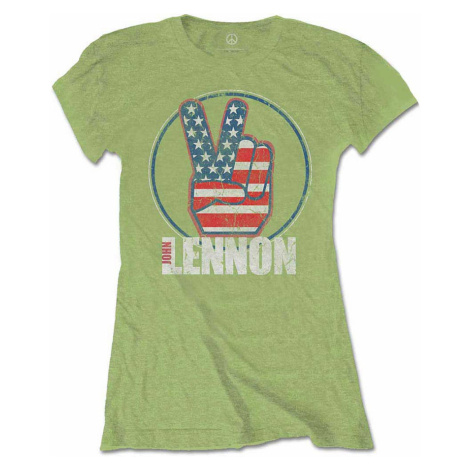 John Lennon tričko, Peace Fingers US Flag Kiwi Green Girly, dámské RockOff