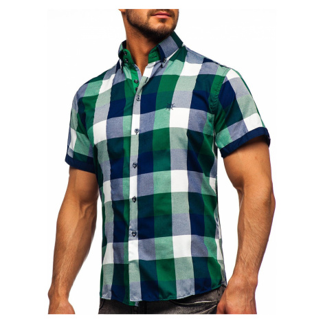 Zelená pánská kostkovaná košile s krátkým rukávem Bolf 5522 | Modio.cz