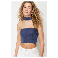 Trendyol Indigo Crop Glitter Thread Knitwear Blouse