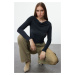 Trendyol Anthracite Modal Fabric Lace Collar Draped Padded Asymmetrical Knitted Blouse