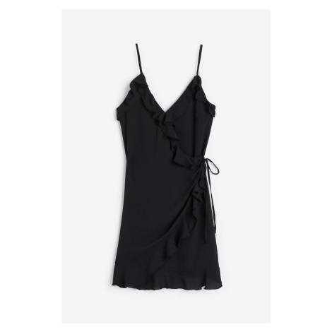H & M - Zavinovací šaty's volánky - černá H&M