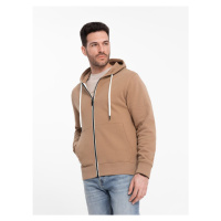 Ombre Clothing Základní hnědá mikina na zip V2 SSBZ-0178