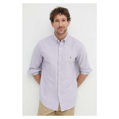 Bavlněná košile Polo Ralph Lauren fialová barva, regular, s límečkem button-down, 710805562