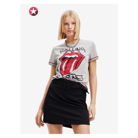Šedé dámské tričko s potiskem Desigual Rolling - Dámské