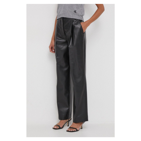 Kalhoty Calvin Klein dámské, černá barva, široké, high waist, K20K206313