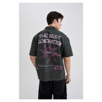DEFACTO Relax Fit Apache Neck Cotton Printed Short Sleeve Shirt