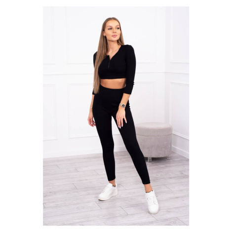 Žebrovaný crop top set v černé barvě Kesi