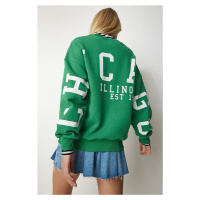 Happiness İstanbul Women's Green Printed Oversized Sweatshirt