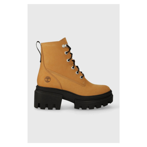 Kožené workery Timberland Everleigh Boot 6in LaceUp dámské, hnědá barva, na platformě, TB0A41QK2