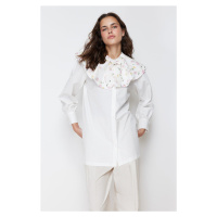 Trendyol Ecru Large Embroidered Baby Collar Cotton Woven Shirt