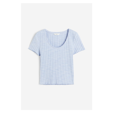 H & M - Žebrované tričko's hlubokým výstřihem - modrá H&M