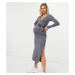 Missguided Maternity ribbed belted midi wrap dress in grey