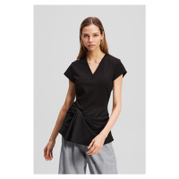 Top karl lagerfeld fabric mix v-neck top black