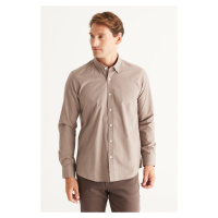 AC&Co / Altınyıldız Classics Men's Brown Slim Fit Slim Fit Shirt with Hidden Buttons Collar