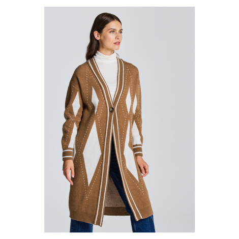 SVETR GANT D1. ARGYLE LONG CARDIGAN ROASTED WALNUT