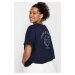Trendyol Curve Navy Blue 100% Cotton Back Printed Relaxed/Wide Comfort Fit Crew Neck Knitted T-S