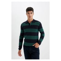 DEFACTO Standard Fit Polo Collar Striped Knitwear Sweater