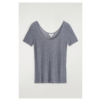 H & M - RIBBED-KNIT SILK T-SHIRT - šedá
