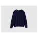 Benetton, Dark Blue Crew Neck Sweater In Pure Merino Wool