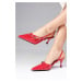 Mio Gusto Elita Red Color Patent Leather Pointed Toe Buckle Accessory Heeled Shoes