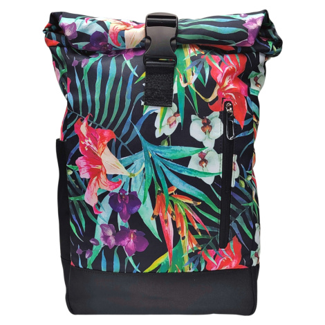 Tapple Černo-zelený dámský rolovací batoh s květinami Madison 26 l
