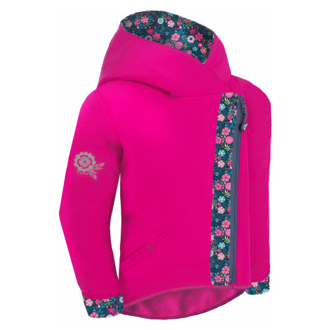 Dívčí softshellová bunda s fleecem - Unuo Cross Květinky, růžová Barva: Růžová