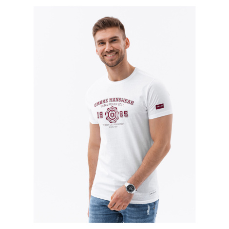 Pánské bavlněné tričko s potiskem OM-S1748 V1 - bílé Ombre