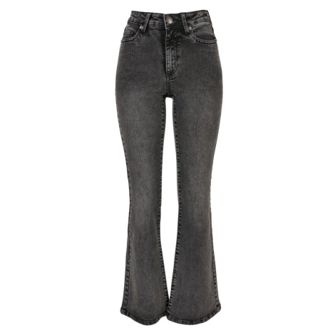 Dámské jeansy Urban Classics Ladies High Waist Flared Denim Pants - black heavy washed
