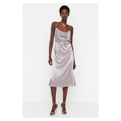 Trendyol Silver Woven Satin Evening Dress