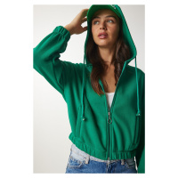 Happiness İstanbul Women's Green Hooded Shark Sweatshirt