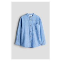H & M - Košile z lněné směsi's korejským límečkem - modrá