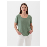 Zelené dámské basic tričko s příměsí lnu GAP