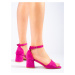 Módní dámské růžové sandály na širokém podpatku