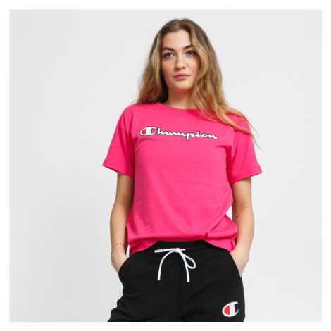 Champion Vintage Script Logo Crew Neck T-Shirt tmavě růžové