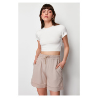 Trendyol Mink Soft Buttoned Pocketed Regular Waist Knitted Shorts & Bermuda