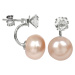 JwL Luxury Pearls Stříbrné náušnice s pravou lososovou perlou a krystalem 2v1 JL0216