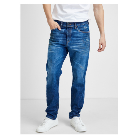 Modré pánské straight fit džíny s vyšisovaným efektem Diesel Fining