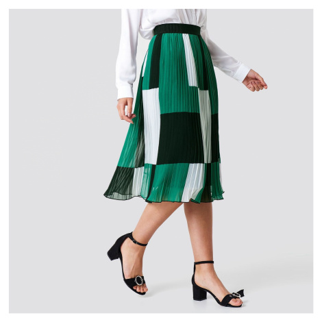 Zeleno-bílá midi sukně Colorblock NA-KD