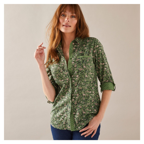 Blancheporte Košile na knoflíčky s rukávy na ohrnutí, potisk květin zelená/růžová